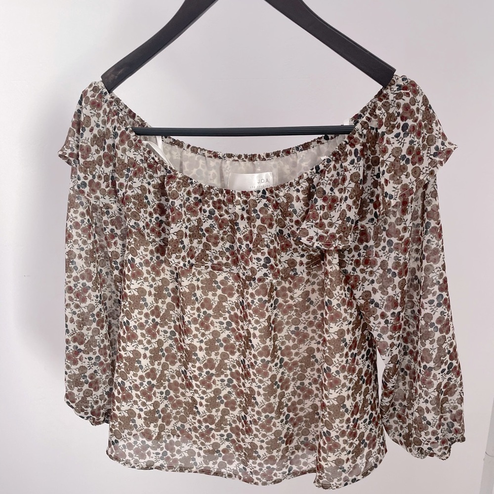 Anthro JOA Floral Disty Print Off the Shoulder Blouse Size M